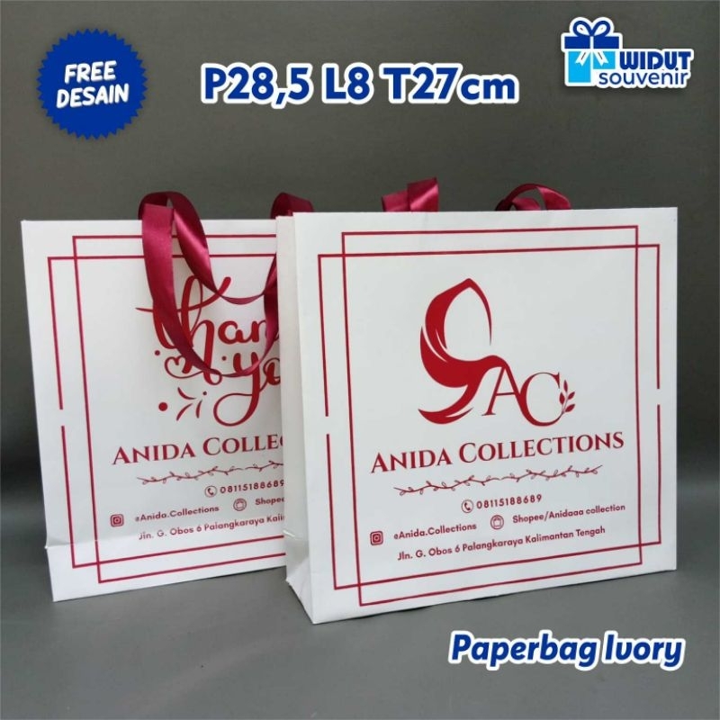 

Paperbag Ivory Custom Desain Dengan Sablon Bahan tebal dan glossy