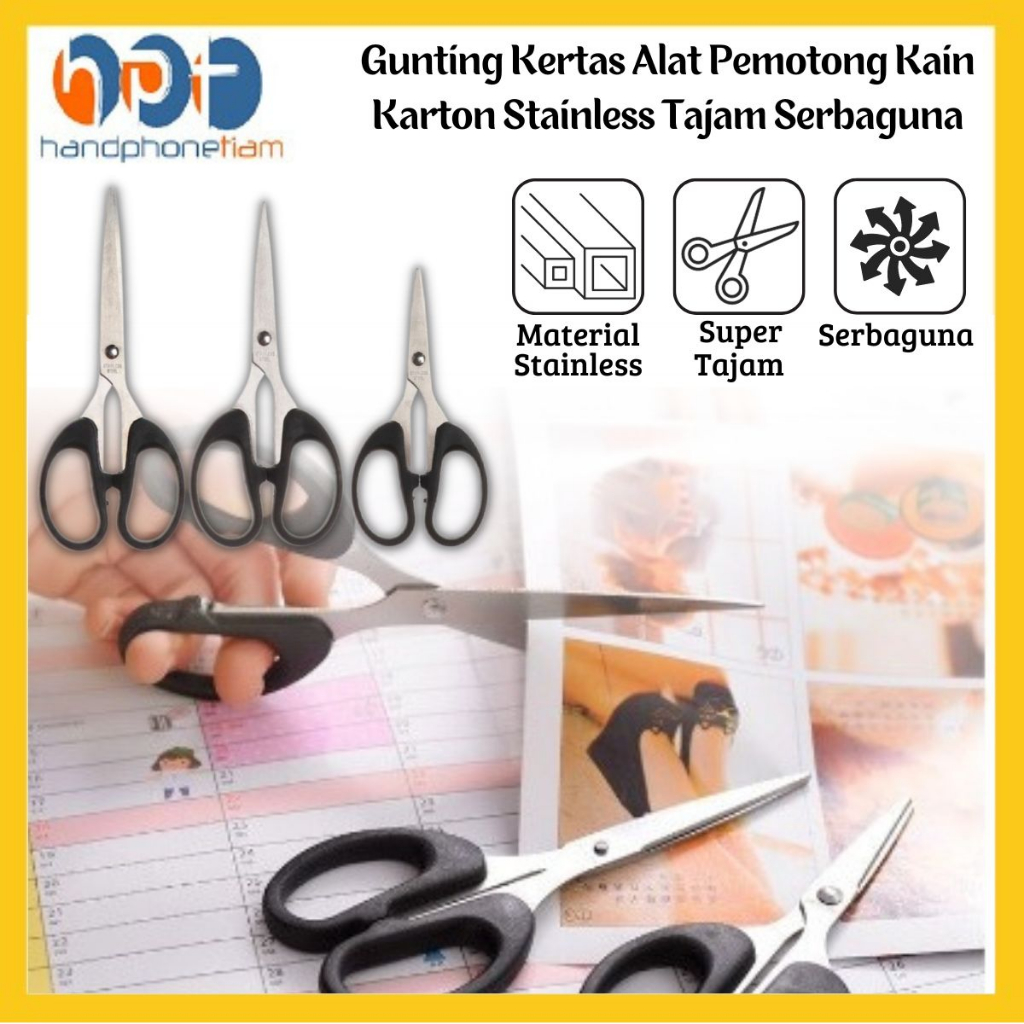

HANDPHONETIAM Gunting Kertas Alat Pemotong Kain Karton Selotip Perlengkapan Sekolah Kantor Stainless Steel Tajam Kuat Anti Karat Multifungsi