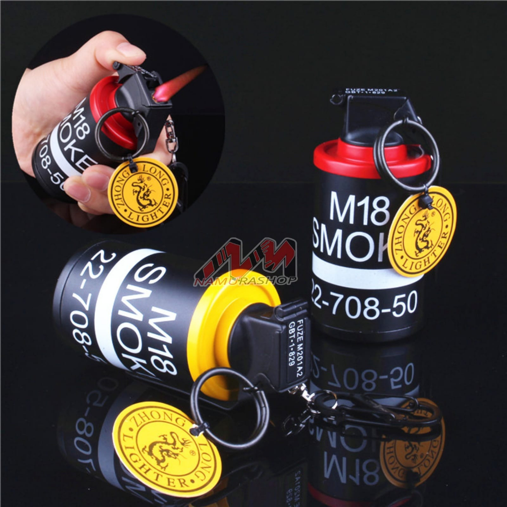 Korek Api Gas Unik Model Granat Smoke Bom M18 - Mancis Unik Granat korek unik korek gantungan kunci