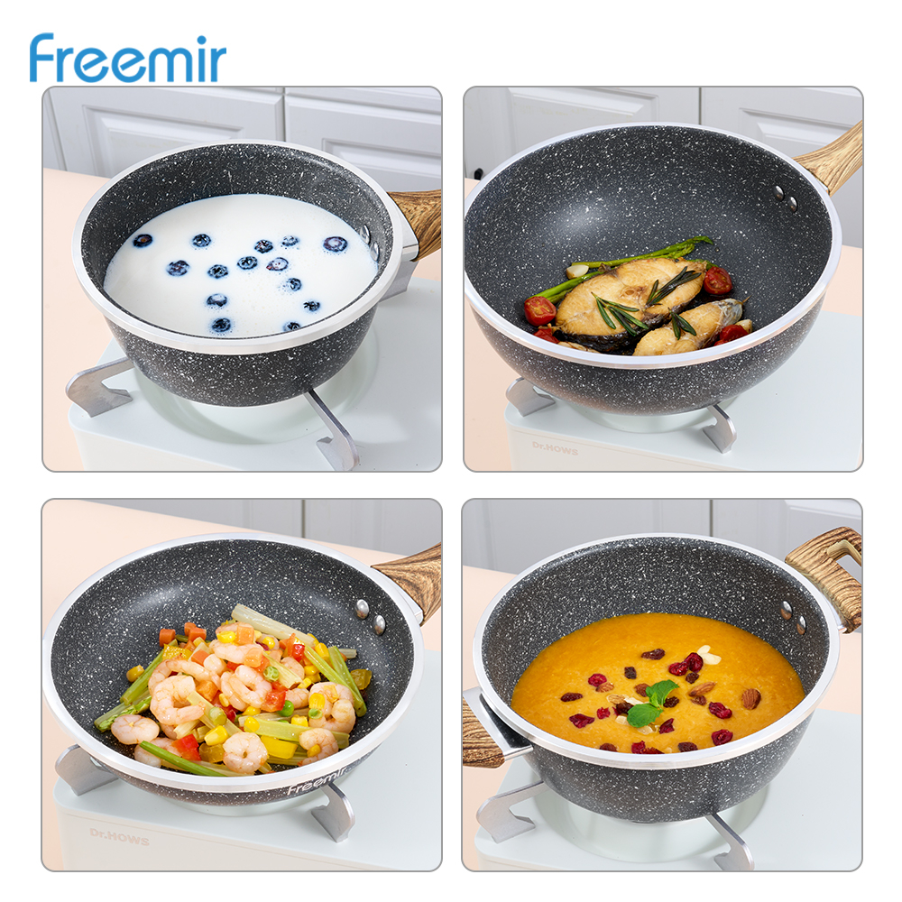 freemir Set 7 Pcs Wajan Panci 26/20/20/16 Cm Anti Lengket Marble Lapisan Granit Kombinasi Alat Masak Lengkap