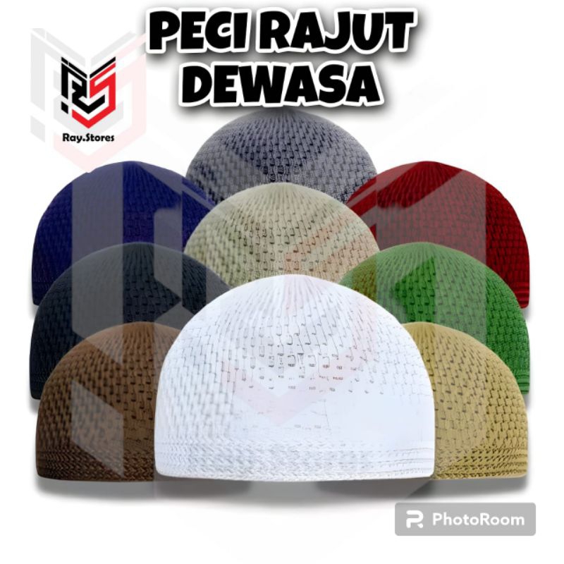 Peci Rajut Dewasa / Peci Haji / Peci Rajut Putih / Kopiah Rajut / Peci Rajut Polos Tebal Elastis