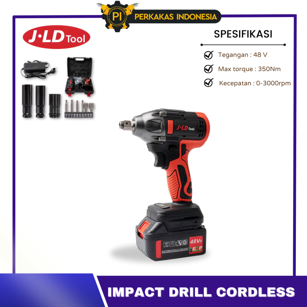 Cordless Impact Wrench JLD TOOL JV88 48V Brushless Mesin Bor Baut Sock Portable Baterai 330Nm LED