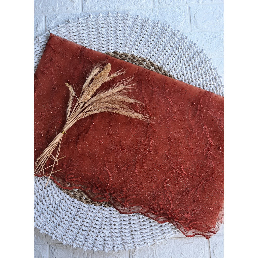 Kain Tile Meteran Bahan Tule Halus Lembut Akar Mutiara Brokat Ecer Seragaman Gaun Dress Tunik Kebaya