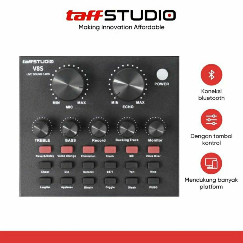 TaffSTUDIO Soundcard V8S Sound Card Effects External Mic Condenser Mikrofon Mik Mic MP3 V8plus V8+ V