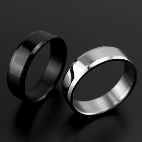 jul cincin polos titanium hitam dan putih pria wanita sangat keren