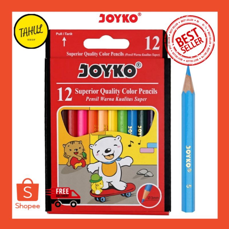 

1 Set !!! 12 Warna Pensil Warna Joyko CP-S12 Pendek Joyko Pensil Warna Mini Short Color Pencils Hexagonal Grip
