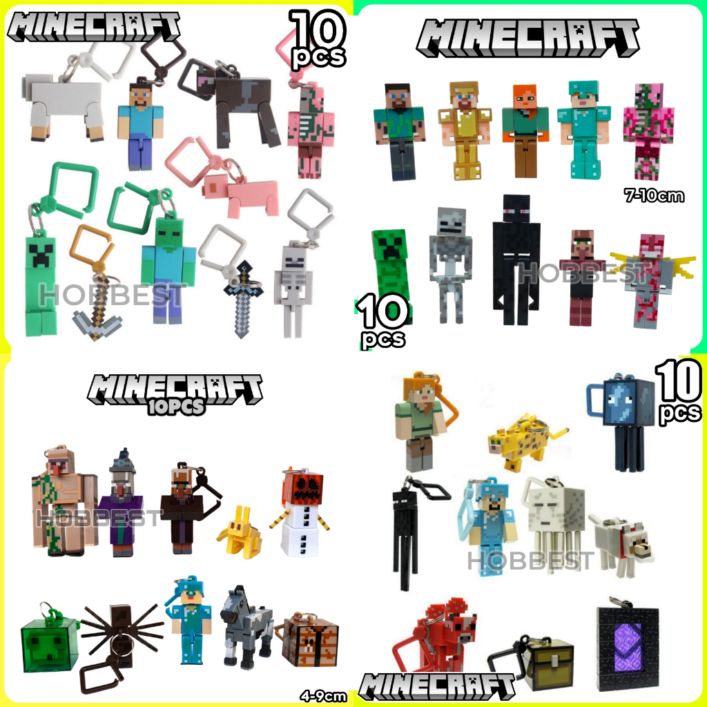 Action Figure MINECRAFT isi 10 pcs - Miniatur Topper Kue Pajangan Mainan Gantungan Kunci Mine craft 
