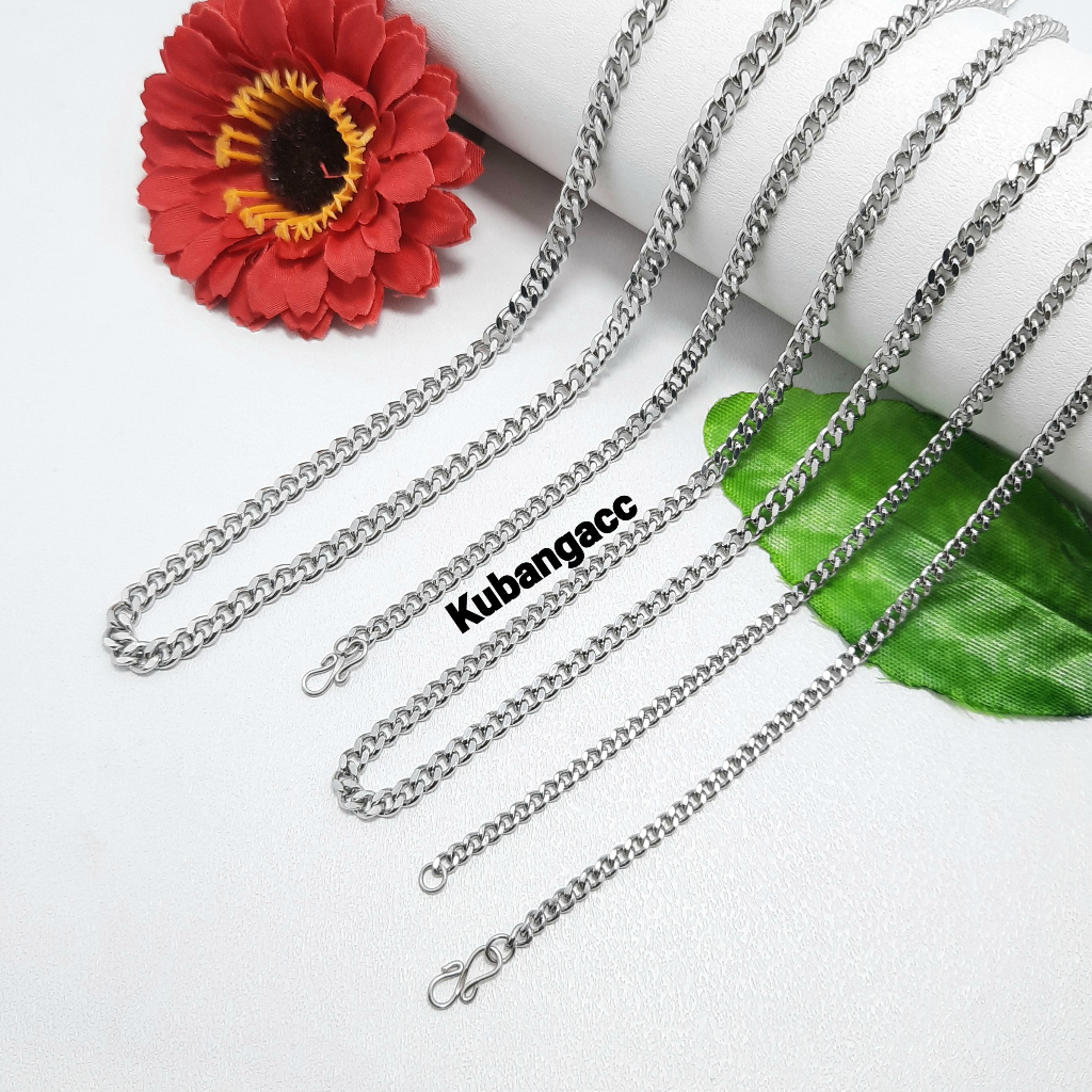 Kubangacc Rantai Kalung Pria Baja Gepeng Kalung Baja Anti Karat Rantai Kalung Monel Stainless