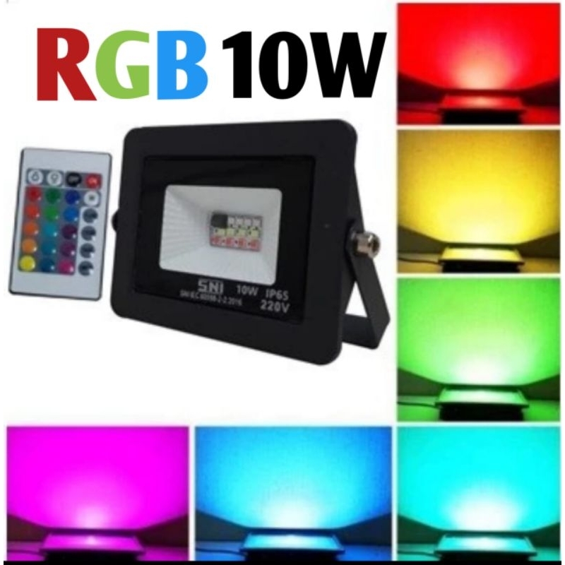 EMICO LAMPU LED SOROT 10W RGB WARNA WARNI + REMOTE SNI LAMPU TEMBAK 10 WATT BAGUS BERKUALITAS