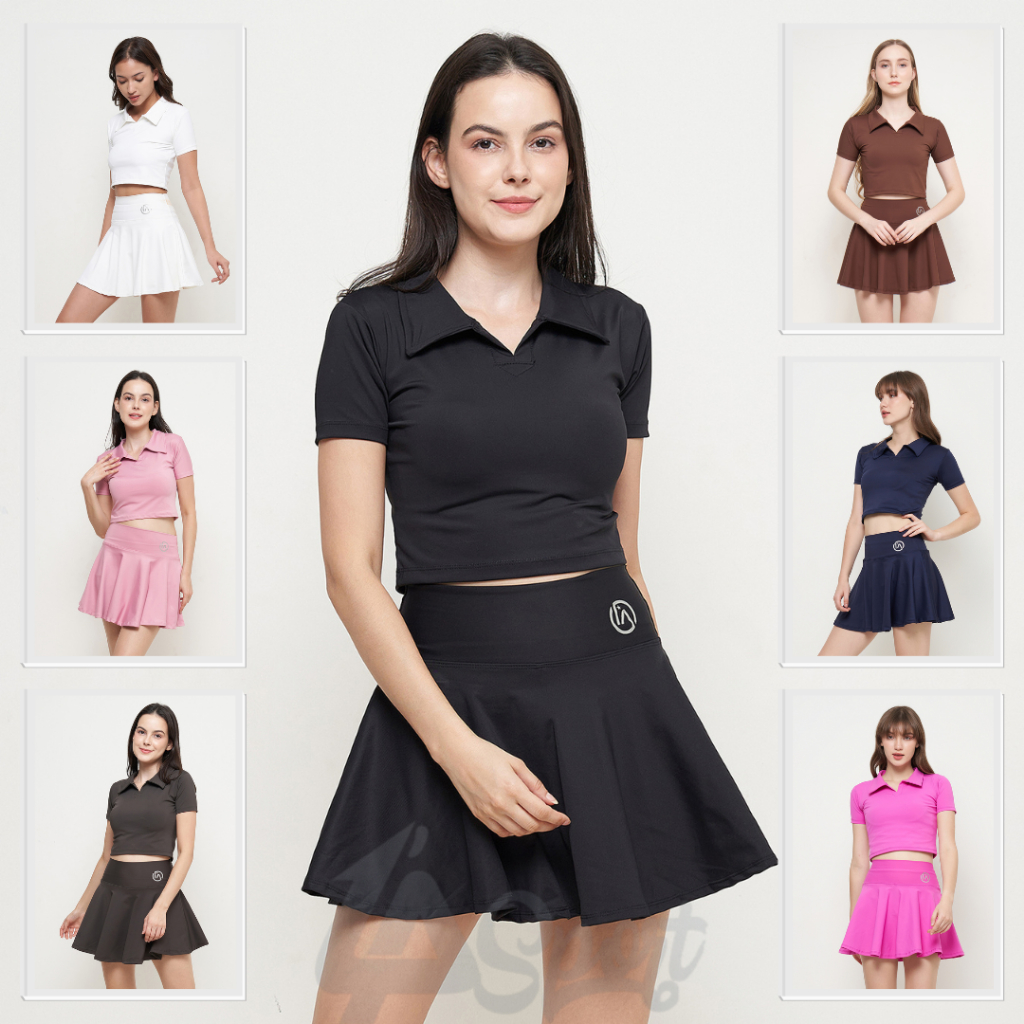 Set Olahraga Wanita Crop Kerah / Set Tenis / Set Badminton / Set Golf / Set Senam Wanita / Set Zumba