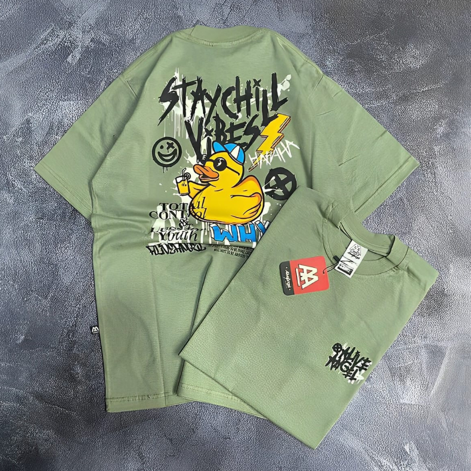 Kaos Katun Sage Green Motif " DUCK " Kaos Pria Streetwear Baju Distro Original T-shirt Pria Distro U