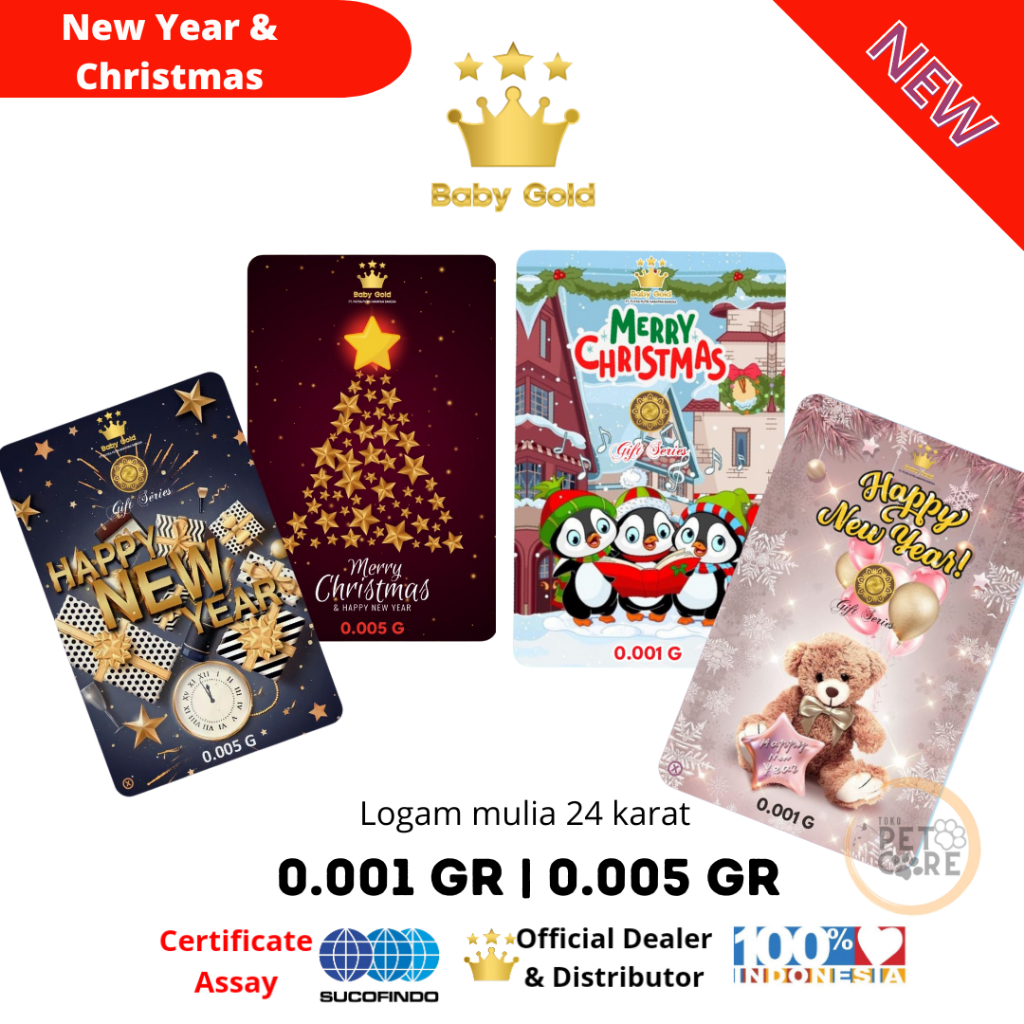 Baby Gold Gift Series MERRY CHRISTMAS &amp; HAPPY NEW YEARS 0.001 | 0.005 Logam mulia Emas Mini