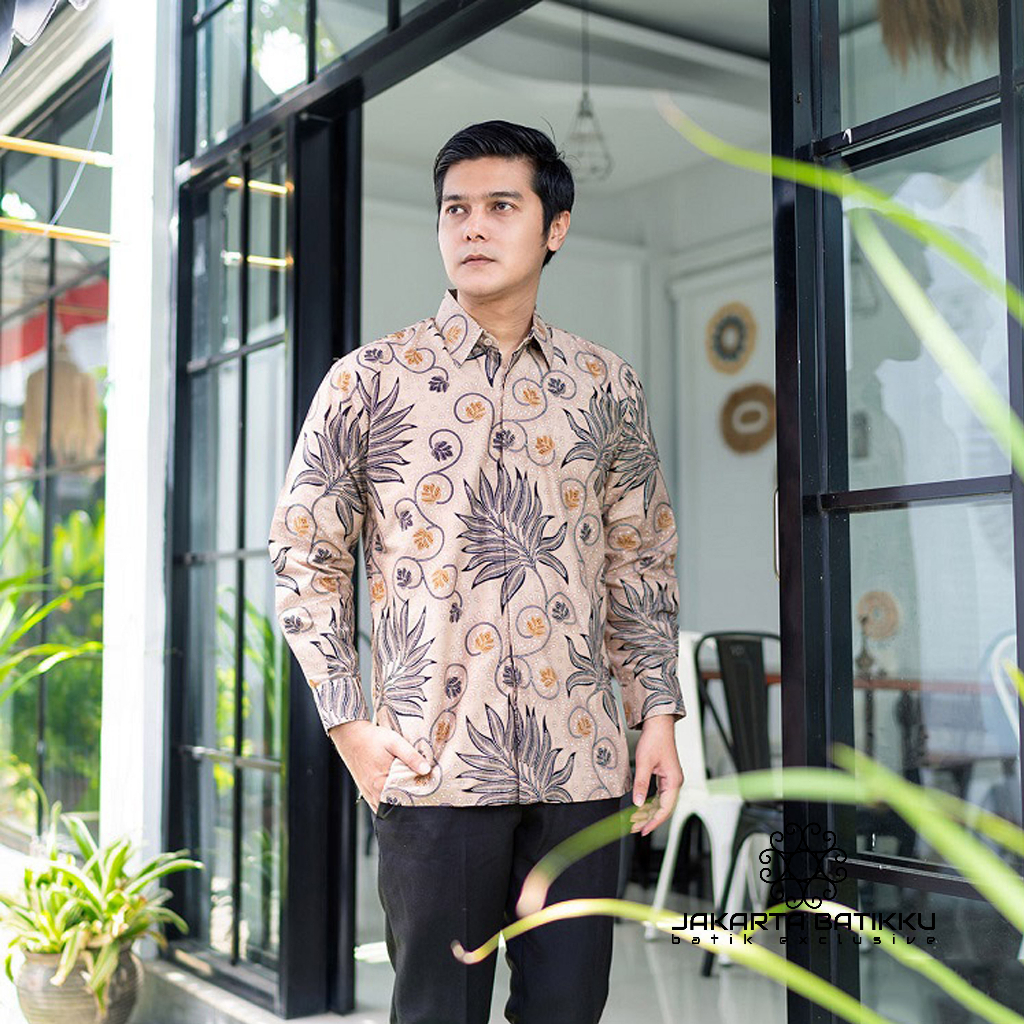 Batik warna cream lengan panjang original jakarta batik ku exclusive