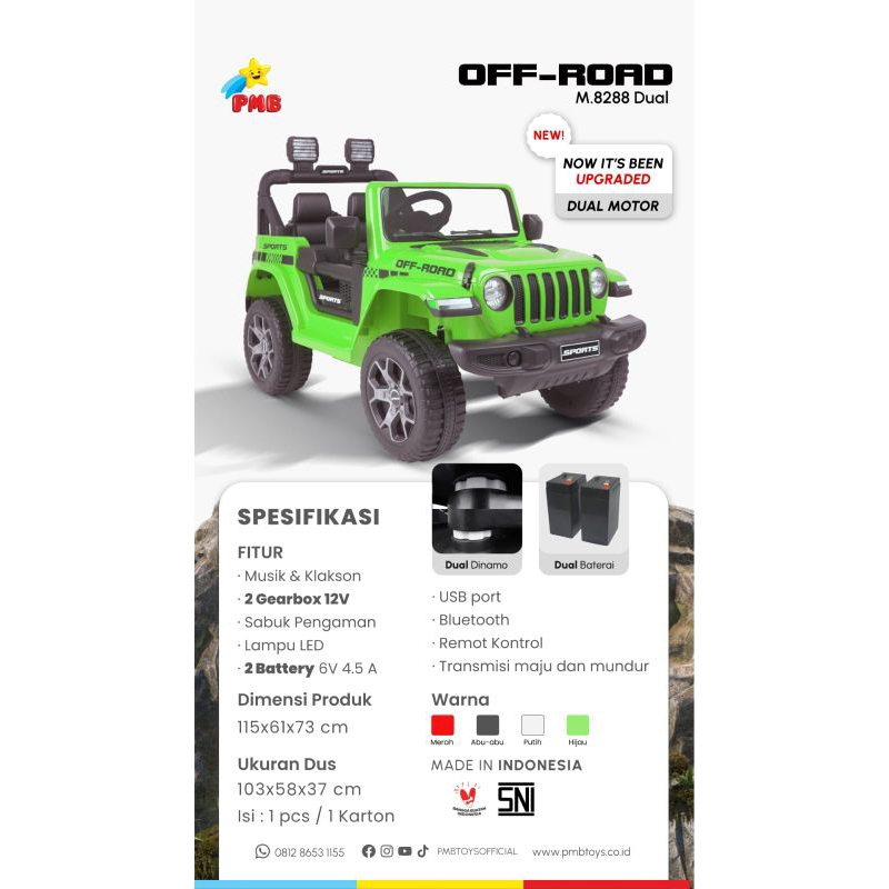 (Free Pelapis Ban) MOBIL AKI MAINAN ANAK JEEP OFF-ROAD PMB M-8288 DUAL M8288 DUAL M 8288 DUAL 8288 EVA 8288 EVA
