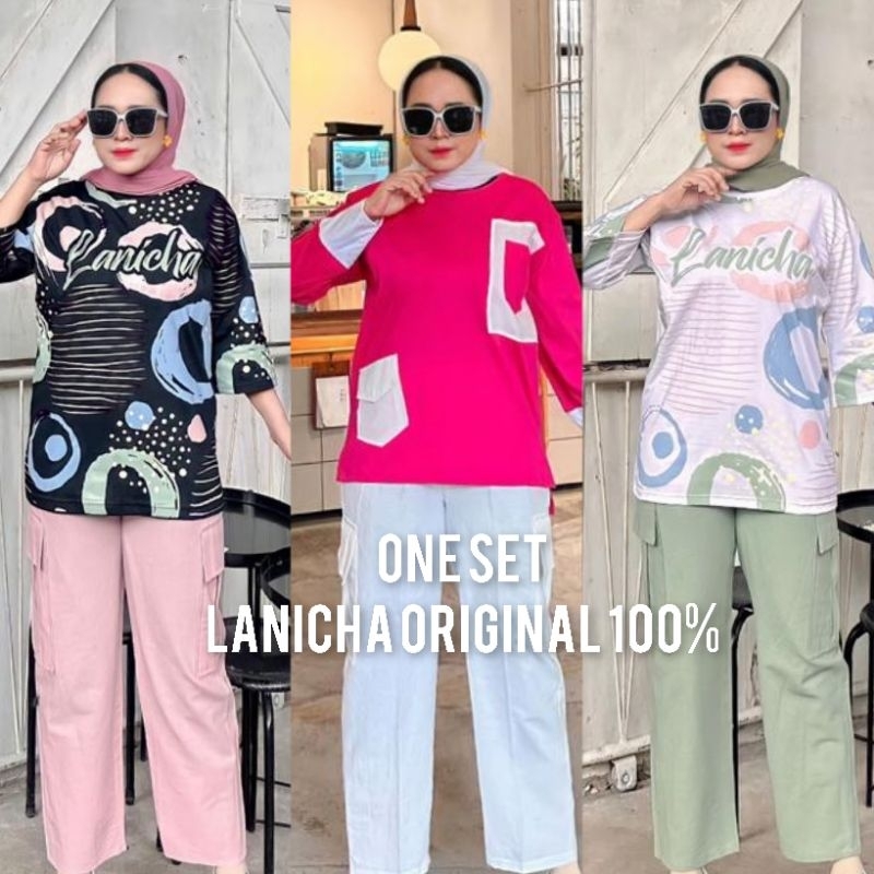 VRN ID - ONE SET KAOS LANICHA OVERSIZE/SETELAN KAOS/SETELAN WANITA/SETELAN LANICHA/SET
