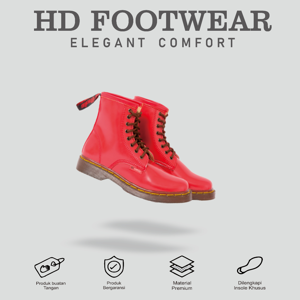 HADEFOOTWEAR - sepatu docmart pria dan wanita hade swayboot merah model boot 8 hole kasual