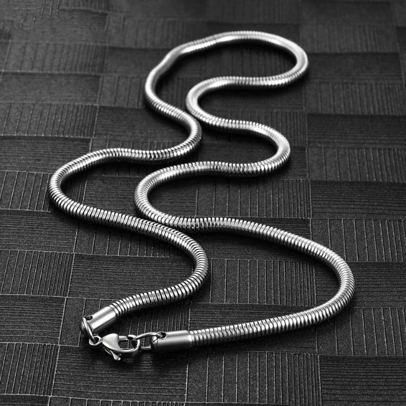 Kalung Titanium Bulat Besar Belut 3-4mm Pria Anti Karat Stainliss Style Import Gaya Hiphop Tidak Lun