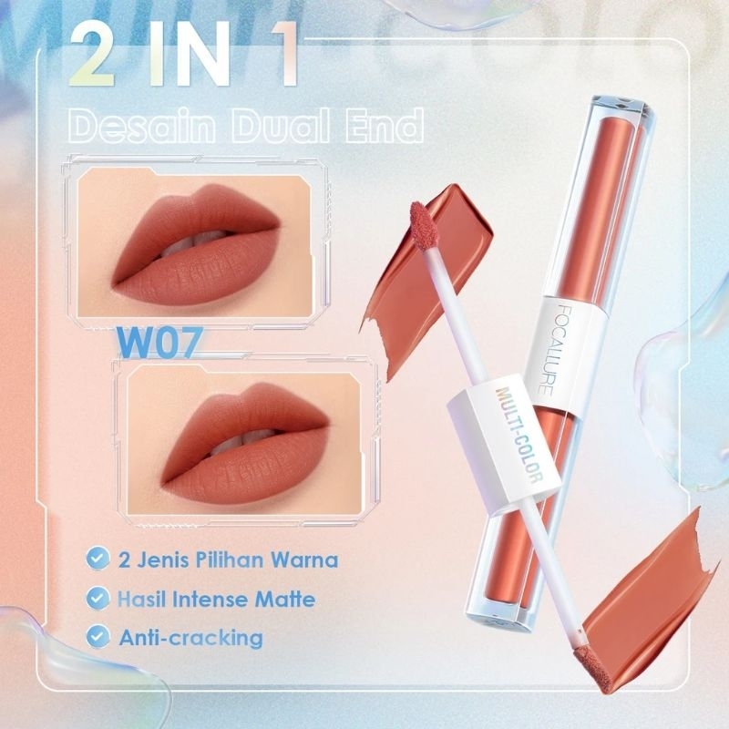 ❣️ Rejeki.Shop❣️ FOCALLURE 2 in 1 Liquid Lipstik Matte dual stick tahan lama hingga 16 jam