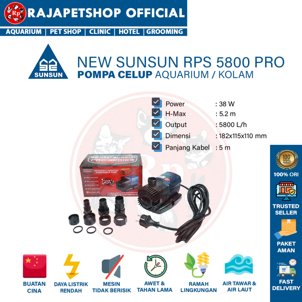NEW SUNSUN RPS 5800 PRO Pompa Air Celup Kolam Aquarium