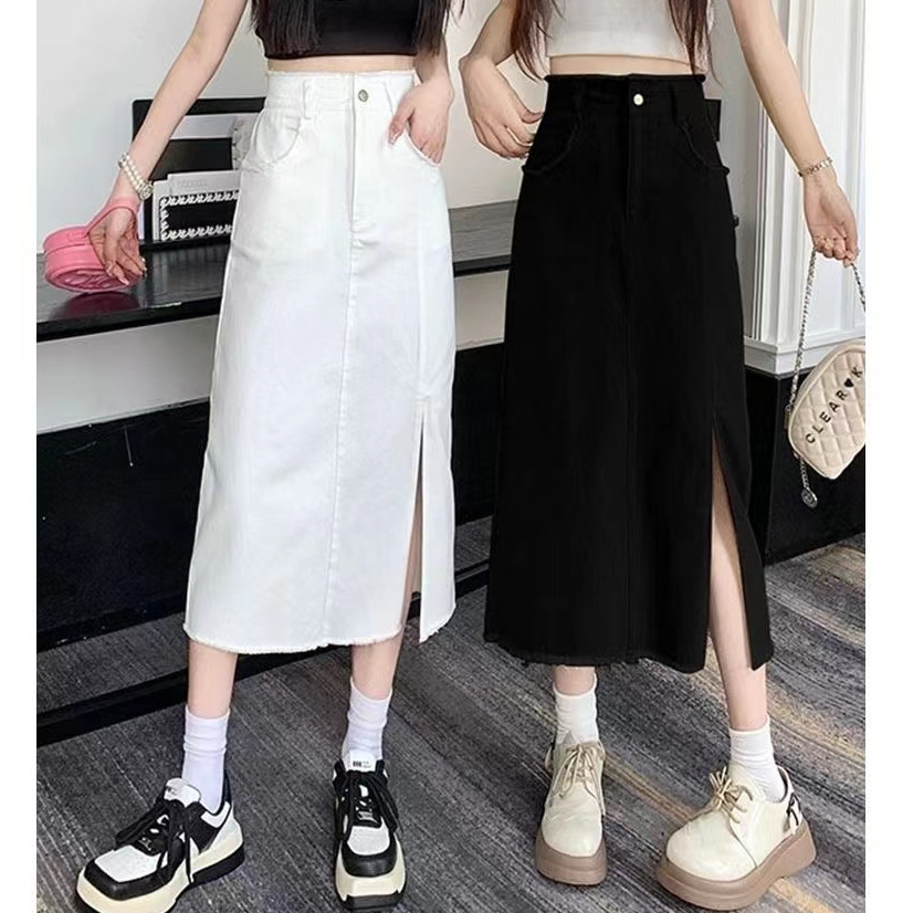 【wanita_id】 rok jeans jumbo rok jeans putih rok a line rok korean style rok jeans 7/8 rok denim panj
