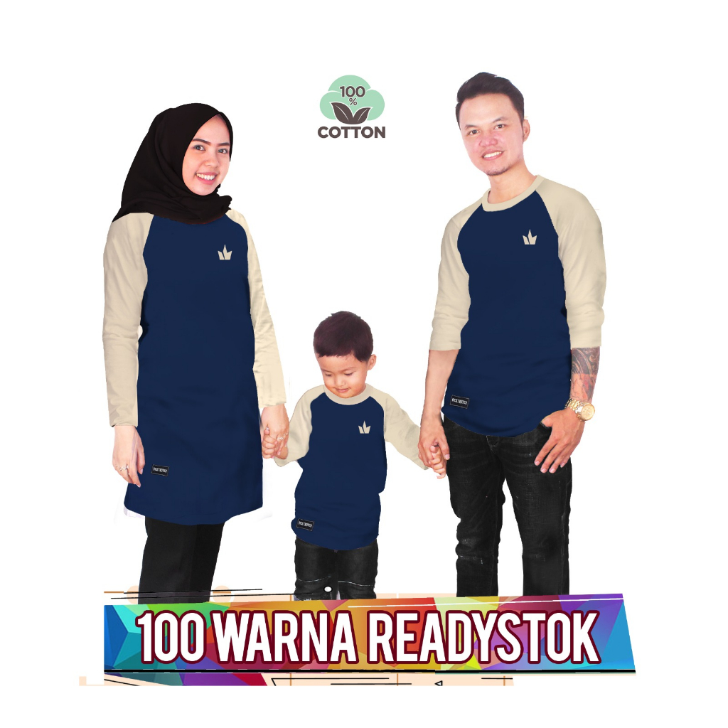 RAGLAN NAVY CREAM Baju Kaos Keluarga anak laki laki perempuan ibu ayah ada ukuran jumbo