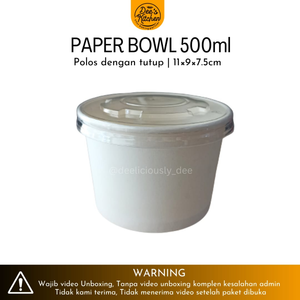 [ Pak 25pcs ]  Paper Bowl / Rice Bowl Cup putih polos + tutup lid 500ml