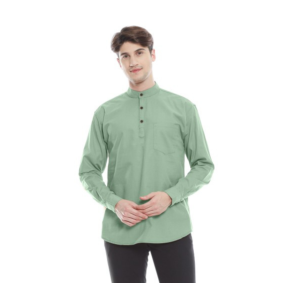 Szn - Kemeja Koko Sage Green Lengan Panjang I Kemeja Koko Pria Sage Green  Lengan Panjang Exclussive