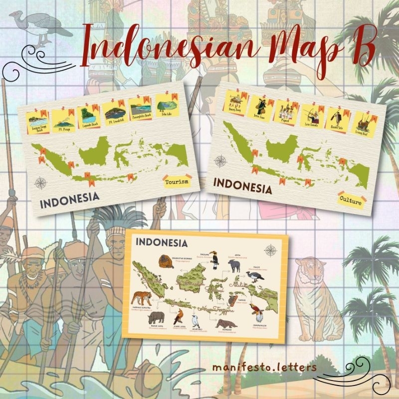 

Postcard Indonesia Map B | Kartupos Budaya | Peta Hewan | Wisata