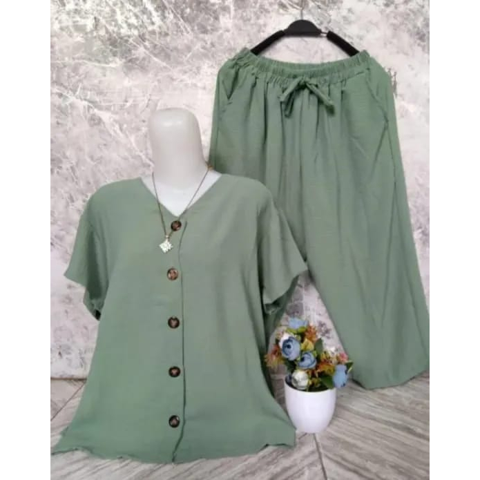 SETELAN ANDIN KANCING JUMBO XL.XXL.XXXL LD.110.120 130 /SET RAYON PREMIUM POLOS PENDEK ANDIN//PAKAIA