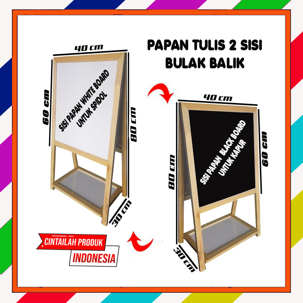 

Papan tulis Portable 2 sisi whiteboard dan blackboard