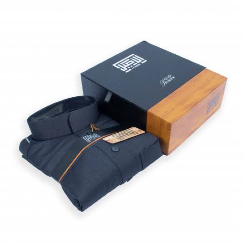 Busana Muslim Jubah Gamis AL ASEEL - PREMIER NON MANSET Laki Pria Black Dark Hitam Polos Model Kerah