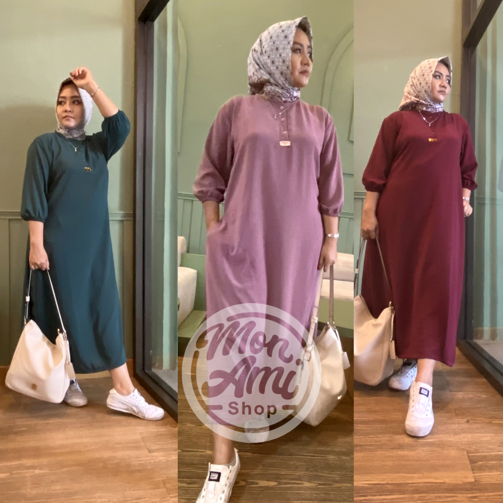 Latifa Gamis Dress Wanita Muslim Crinkle Airflow Panjang Melar Ukuran Jumbo LD 120