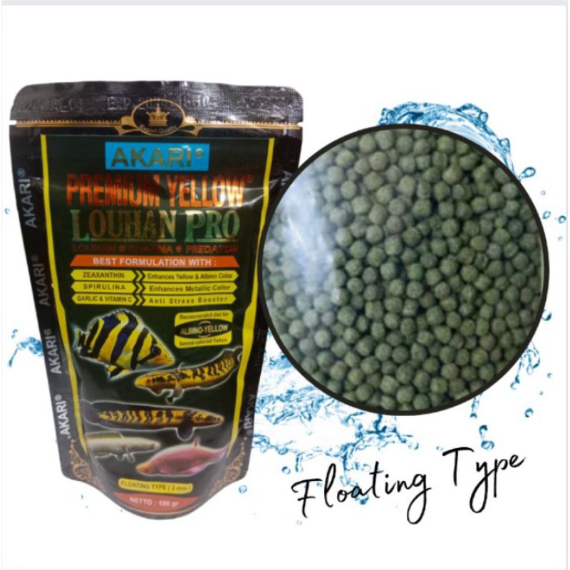 Makanan ikan arwana louhan AKARI AA PREMIUM YELLOW LOUHAN CHANNA  100gr