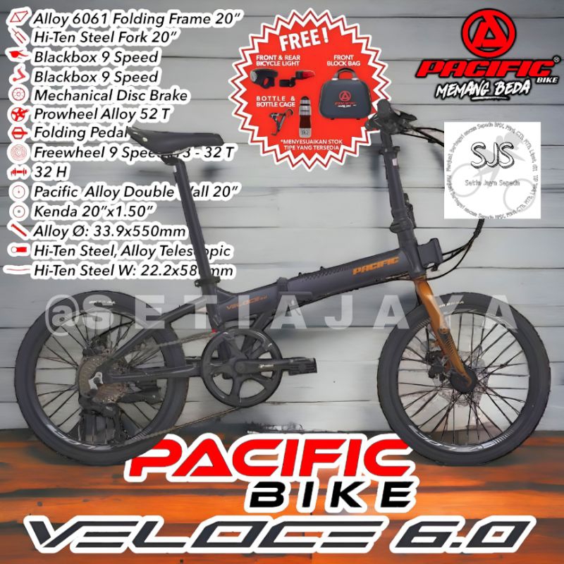 Sepeda Lipat Folding Bike 20 Inch PACIFIC VELOCE 6.0 Alloy 9 Speed New