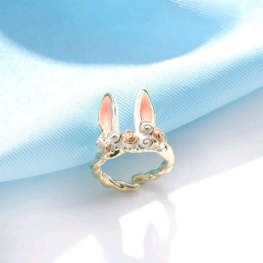 Cincin Telinga Kelinci Wanita Peach - Houchu Rabbit Ring Fashion Adjustable Korean Style Rings Bunny