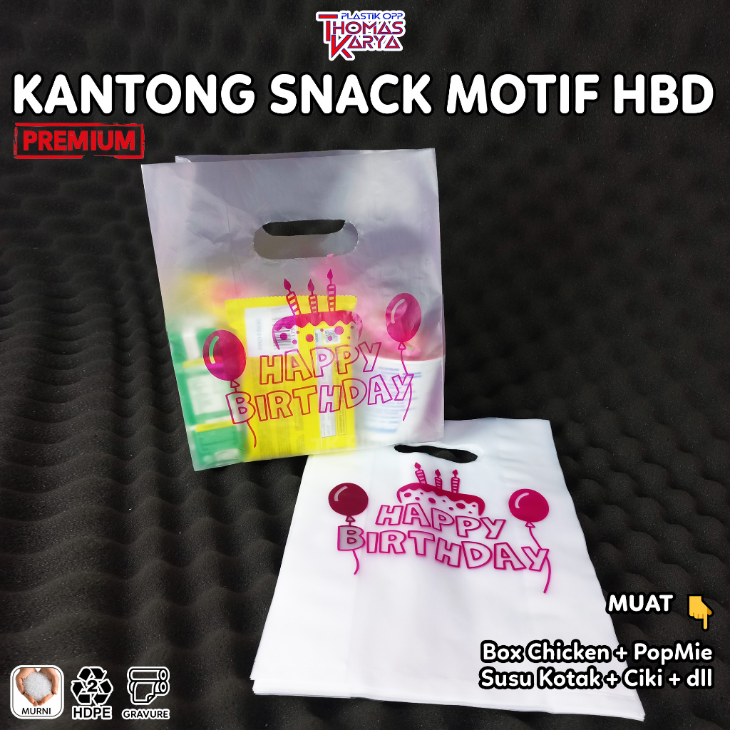 GIA Plastik Ultah 20x30 HAPPY BIRTHDAY PINK isi 50 Tas Bingkisan Snack Ulang Tahun HBD Softhandle