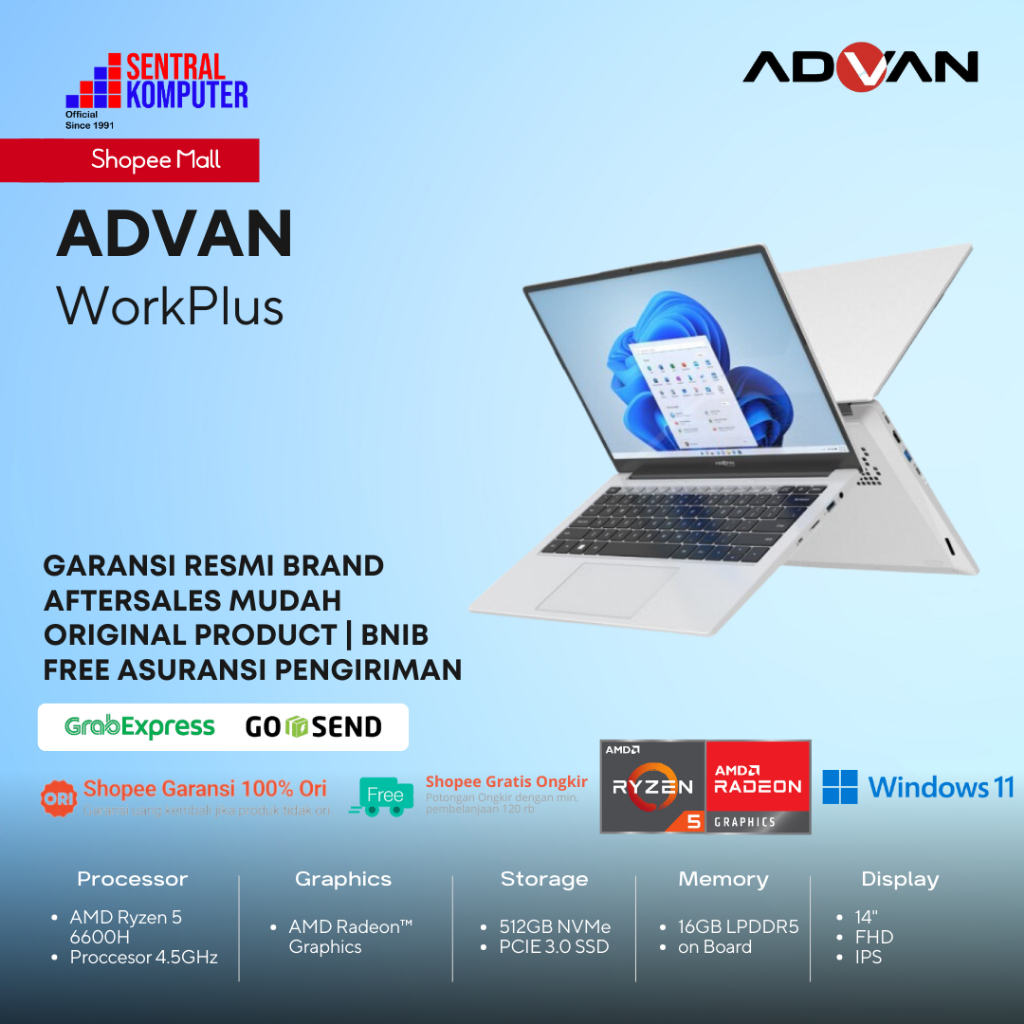 Laptop ADVAN Work Plus Ryzen 5 6600H RAM 16GB 512GB SSD WorkPlus