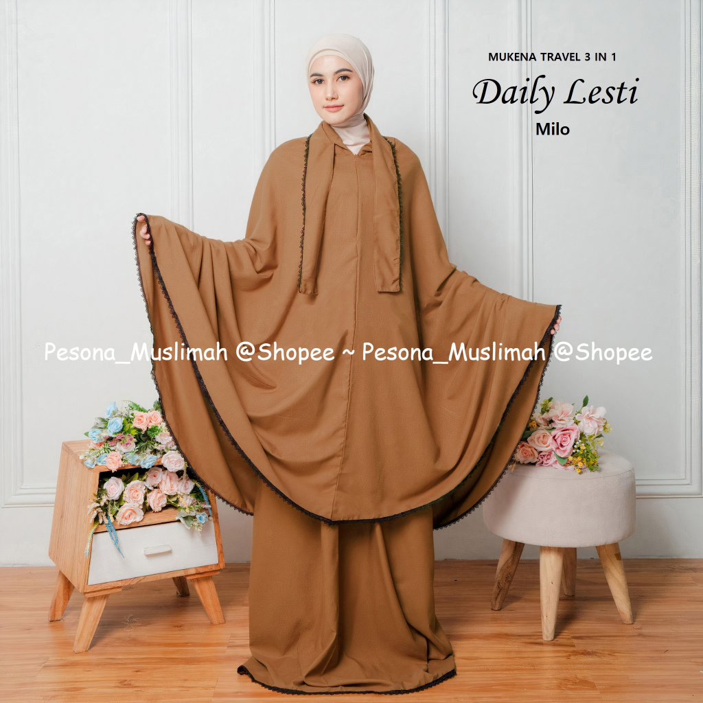 Mukena Dewasa Daily Lesti Travel 3 in 1 Bahan Katun Terbaru Premium Termurah Bisa Bayar Ditempat Tuj