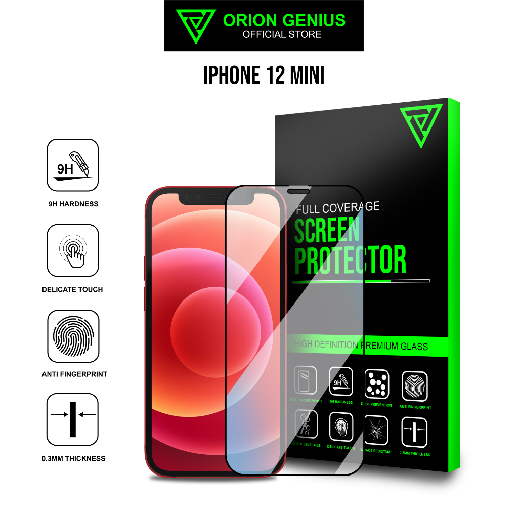 Orion Genius Anti Gores Tempered Glass 5D for iPhone 12 MINI FullCover Premium Glass Full Screen XR 