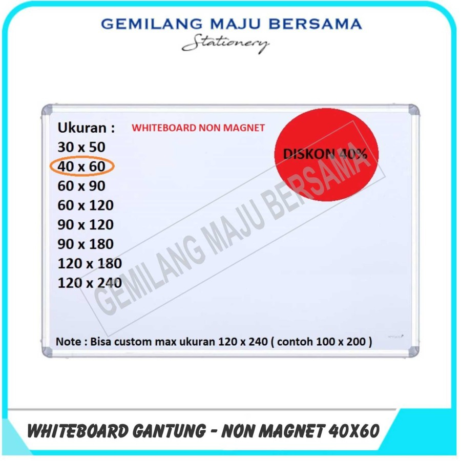 

Whiteboard / Papan Tulis MAXI 40 x 60 CM (GANTUNG/NON MAGNET)