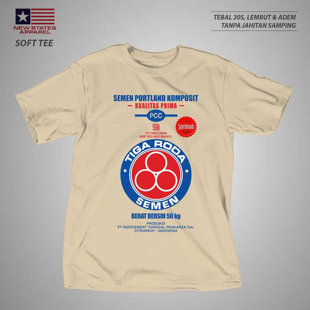 Kaos lucu desain print karung semen tiga roda