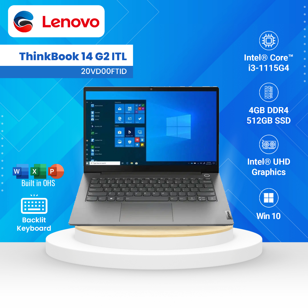 LENOVO Laptop ThinkBook 14 G2 ITL / Intel Core i3 / 4GB / 512GB / Win 10 [20VD00FTID]