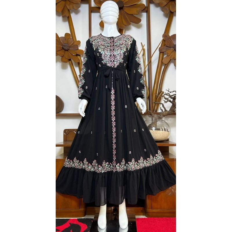 Gamis Pandora tabur bordir original ful furing terbaru