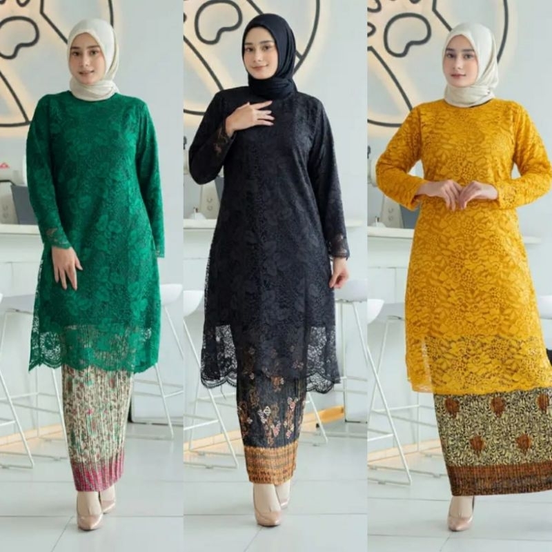 KEBAYA TUNIK BRUKAT MODEREN KEBAYA BLUES SELETING KEBAYA KONDANGAN WISUDA PESTA KEKINIAN WARNA hijau