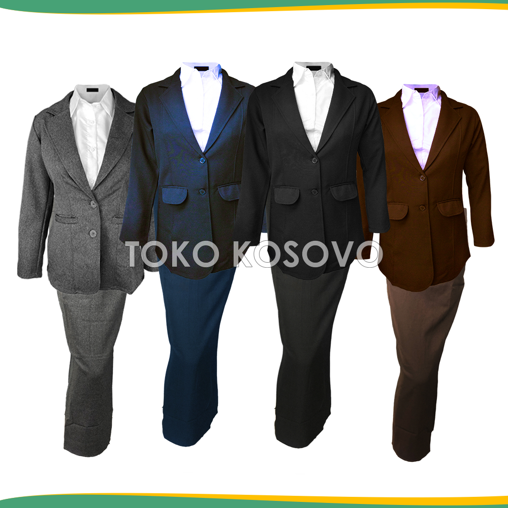 One Set Setelan Jas Blazer Rok Span Belah Panjang Wanita Stelan Jas Kerja Kantor Cewe Polos Dewasa A