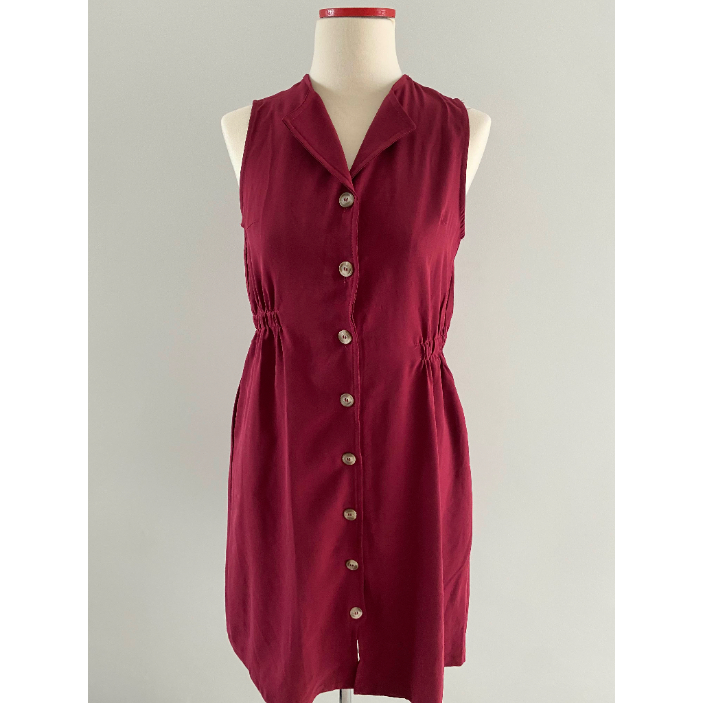 DRESS LIVINA MERAH MAROON RED DRESS CODE THIS IS APRIL ORIGINAL MARUN MAARON KUTUNG KARET PINGGANG