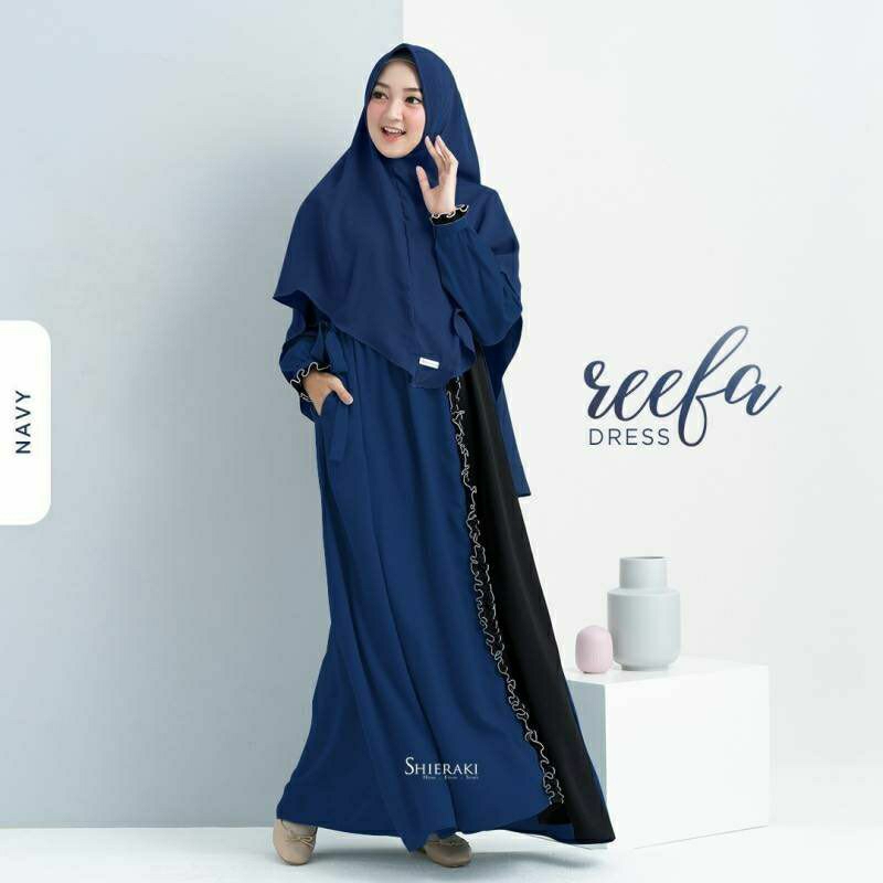 [READY] Reefa dress by shieraki Indonesia, dress two tone, gamis two tone, gamis kriwil, gamis busui
