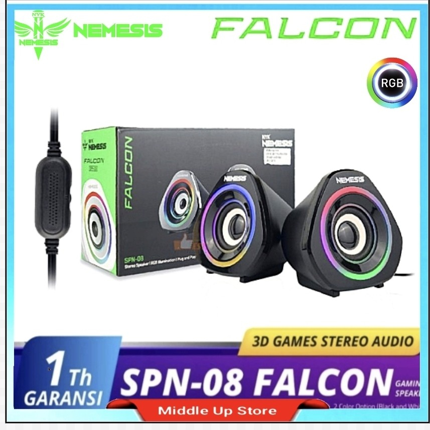 Speaker Desktop RGB Gaming Aktif PC Speaker Sounbard Gaming NYK SPN-08 FALCON (Hitam & Putih)