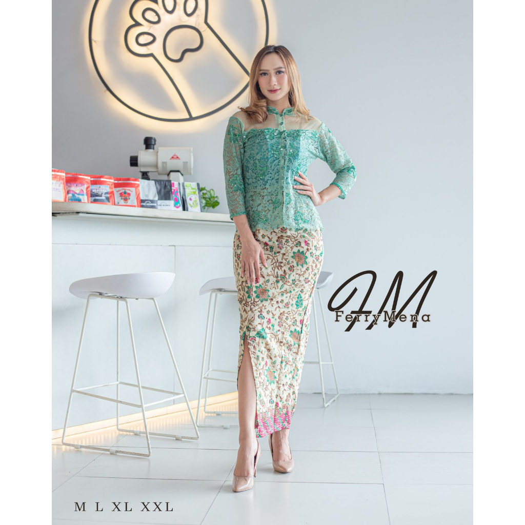 TERBARU !! Setelan Burkat Semi Payet Rok Batik Belah Samping // Kebaya Natalan // Kebaya elegan