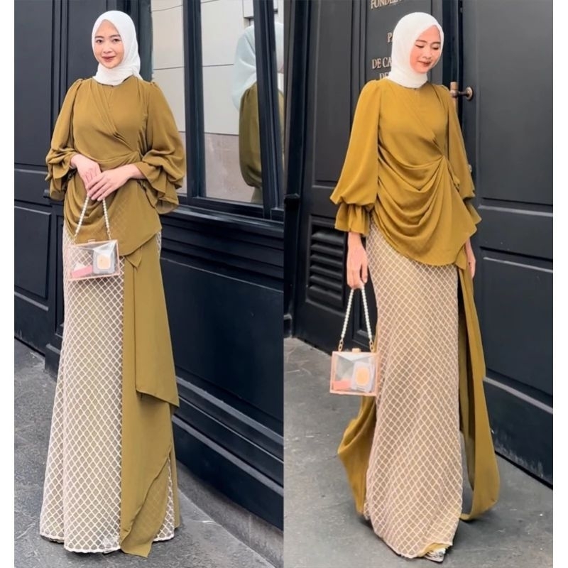 Fahranaa Dress Lebaran Kondangan  Premium Mewah Gamis Muslim Produk Terbaru Abu Rose Gold Olive Lave